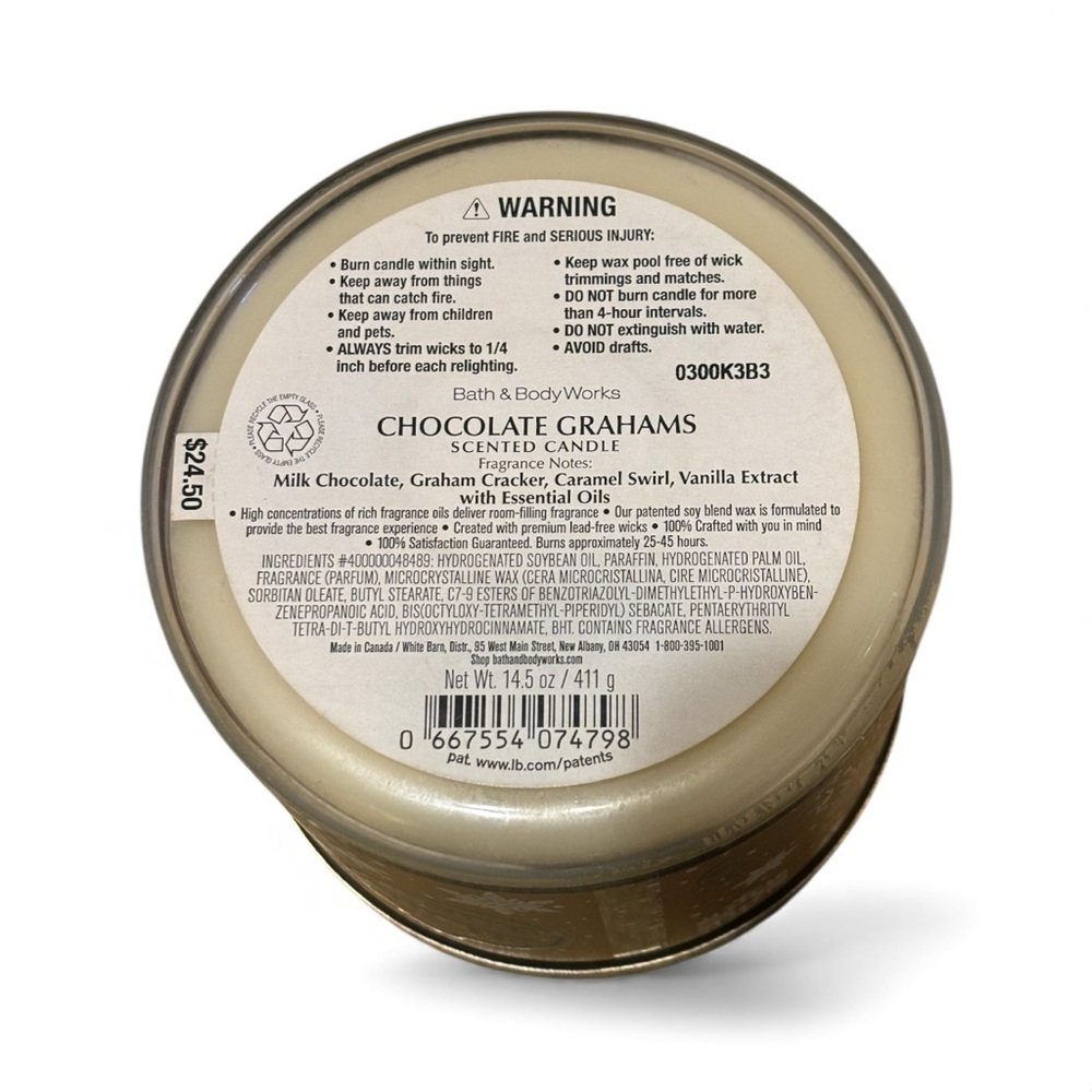 Bath & Body Works Chocolate Grahams Candle 3 wick NIB Holiday - Picture 3 of 3
